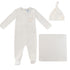 Kipp Baby White 3Pc Set Embroidered Pocket (Footie + Beanie + Blanket)